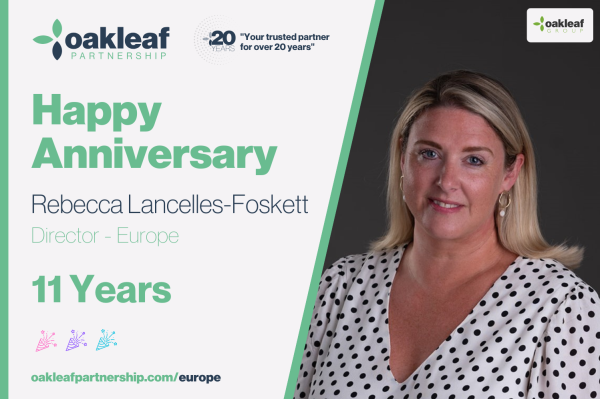 Huge congratulations to Rebecca Lancelles-Foskett on 11 years at Oakleaf Partnership!
To learn more about our offerings across Europe, click here: oakleafpartnership.com/europe/
#OakleafPartnership #Anniversary #Europe #HR #Recruitment
