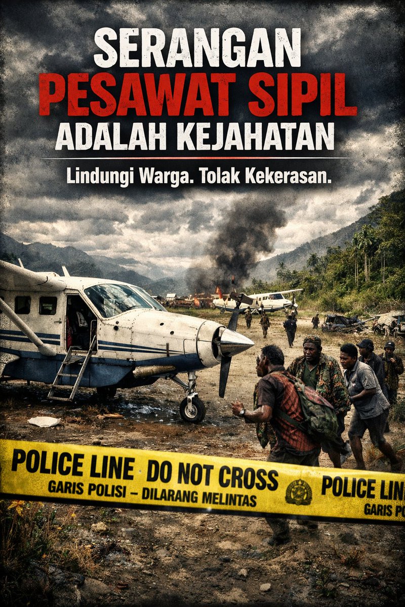 Andre11418869's tweet photo. Serangan KKB terhadap Pesawat Sipil adalah Kejahatan Serius dan Pelanggaran HAM
Penembakan terhadap pesawat sipil Smart Air merupakan tindakan yang mengancam keselamatan warga sipil dan penerbangan nasional. #BUBARKANKKB #PapuaIndonesia #PapuaDamai https://t.co/42o7MTAD1a