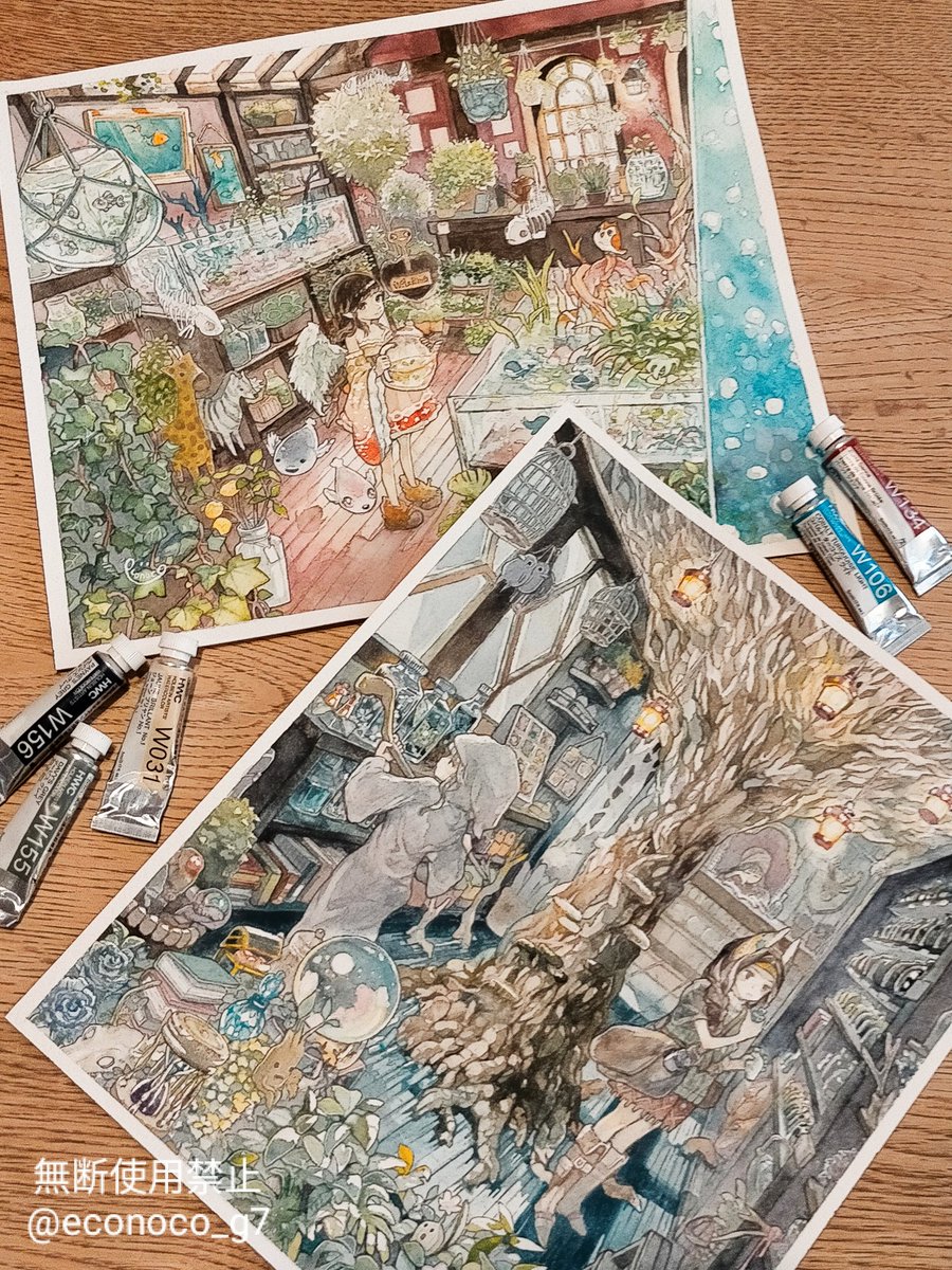 私はこういう絵を描いています 透明水彩でファンタジーな空間とその