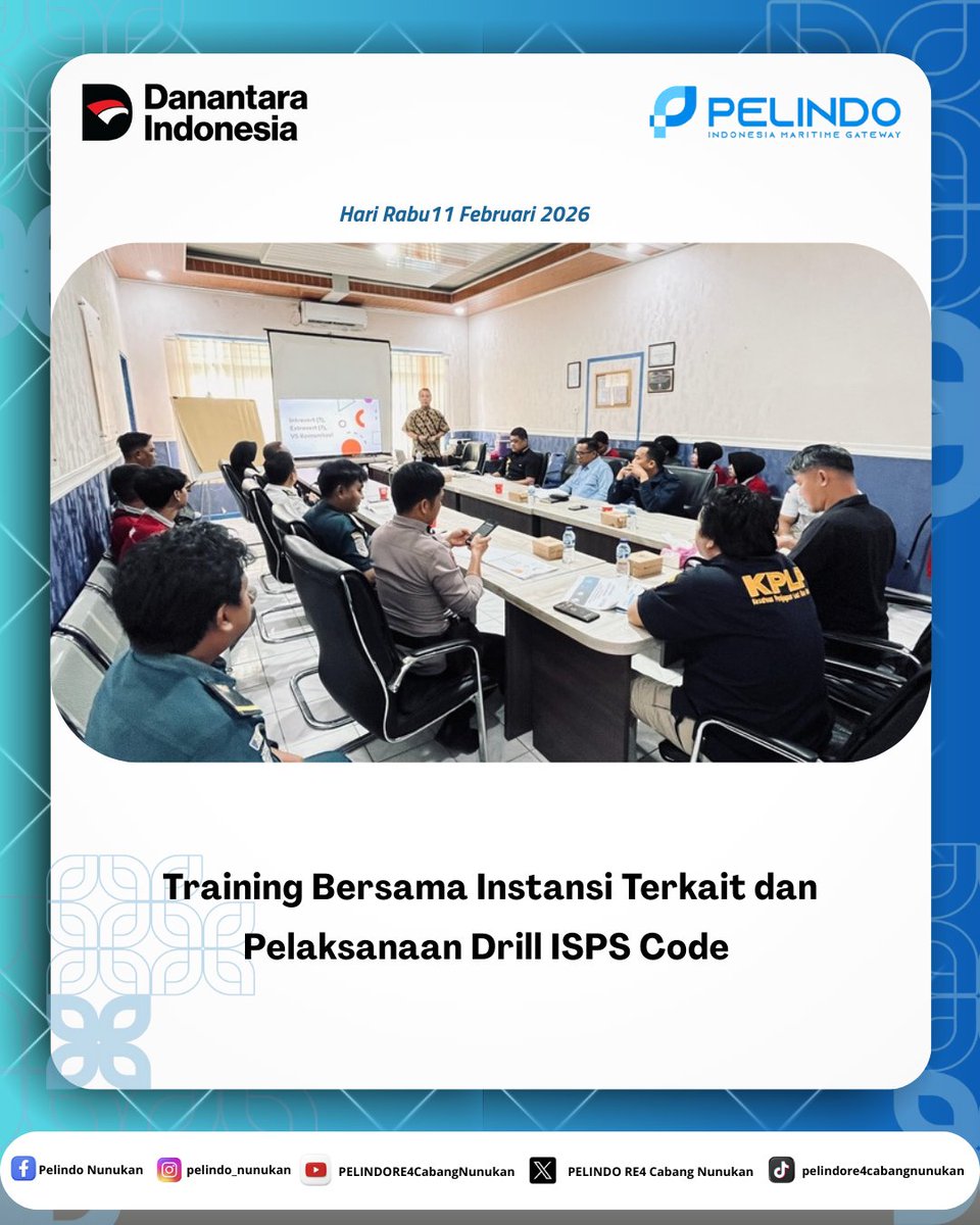 Pelindo_nunukan's tweet image. PT Pelabuhan Indonesia (Persero) Regional 4 Nunukan memperkuat sinergi dan kesiapsiagaan dalam menjaga keamanan pelabuhan sesuai standar internasional.
Simulasi dilaksanakan, prosedur diuji, koordinasi diperkuat.

#Pelindo #Nunukan #ISPSCode #PelabuhanAman #PortFacility