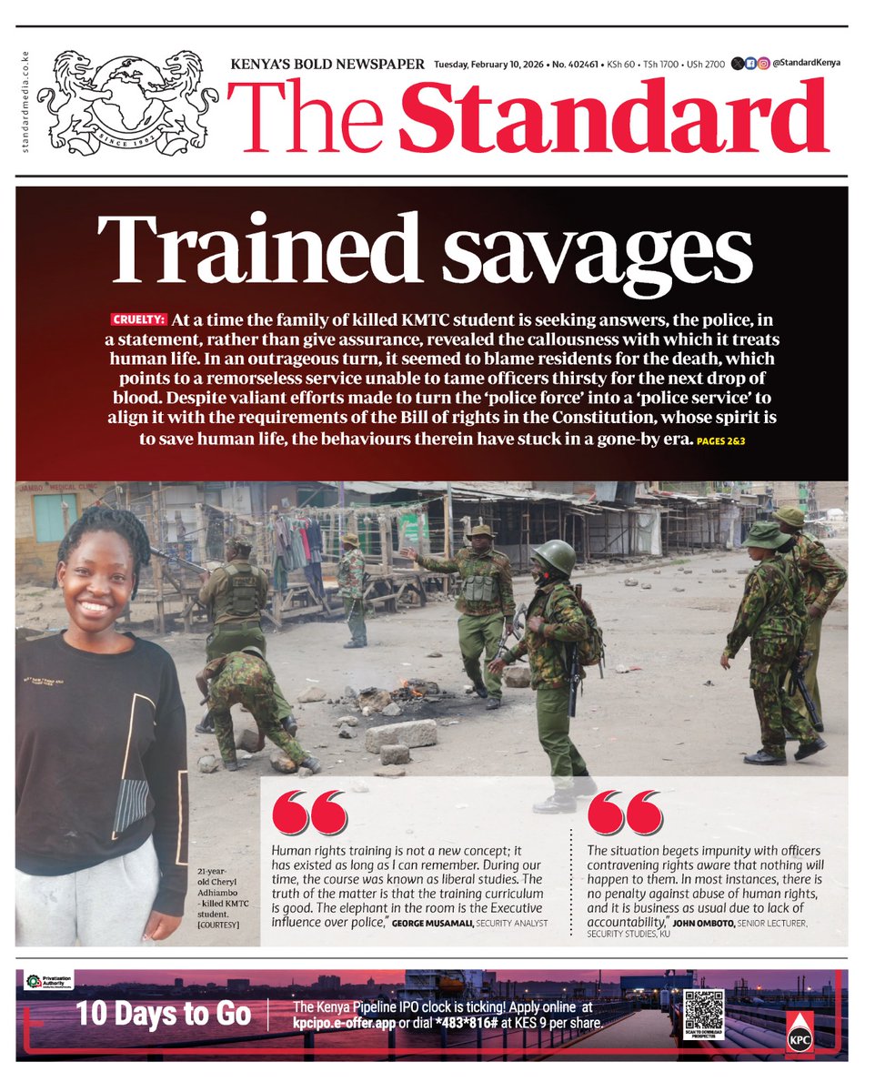 The brutality meeted on the Huruma people who were asking for police accountability, was totally uncalled for. We condemn these unprofessional acts from the police. After killing Sheryl, they shot three more in Huruma during the peaceful protest organised by the people. <a href="/IPOA_KE/">IPOA</a>