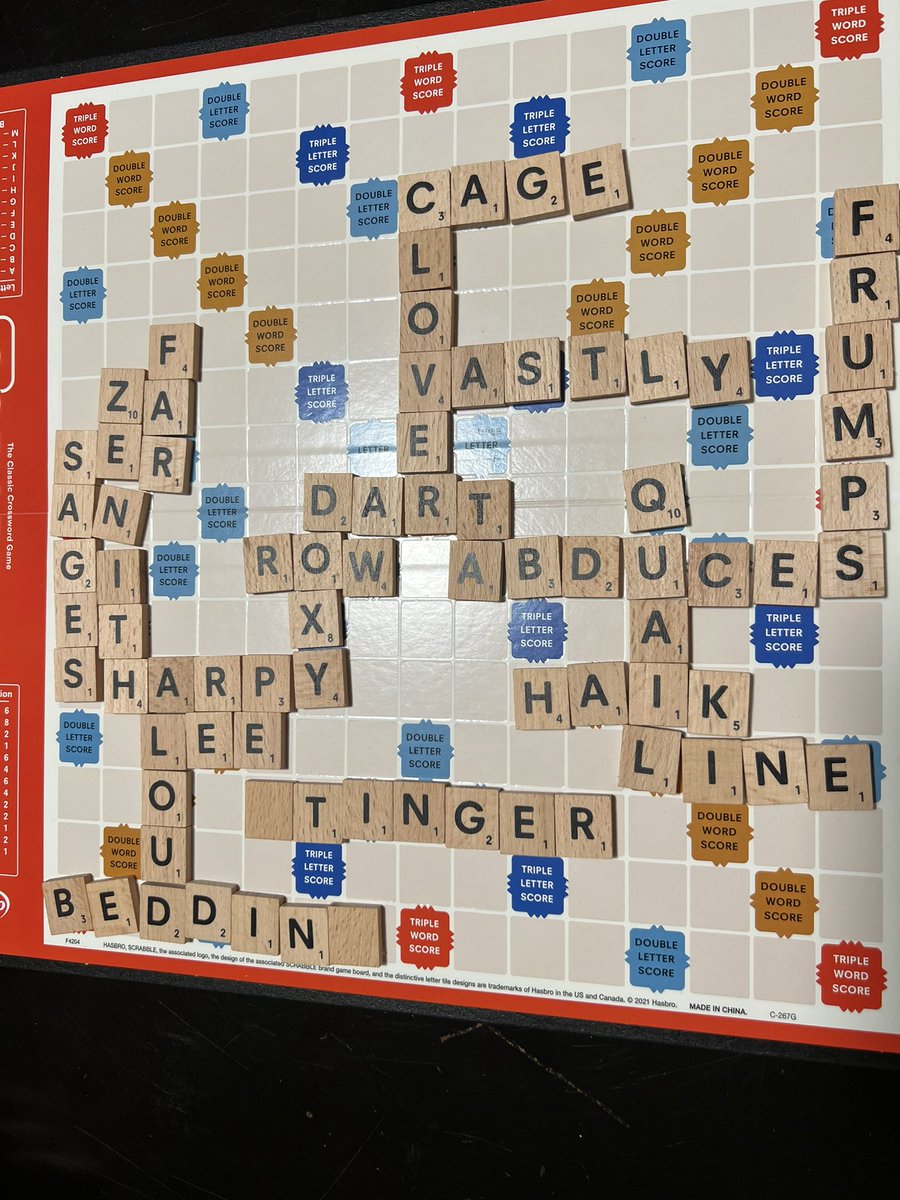 SamiamMarkson's tweet photo. Second time playing scrabble and I played a 7 letter word! Abduces. Still lost tho https://t.co/8qQFiHBOcs