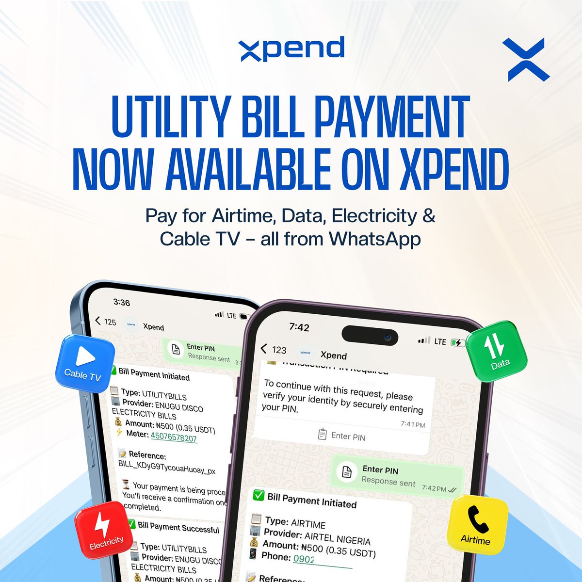 Kezzy_McX1's tweet image. GM CT...
Running out of data? Don't get paranoid...
Xpend gat you covered 💙

So yeah with Xpend you can make any bill payment just from your WhatsApp account. 

You can pay for 

☆ Data
☆ Airtime 
☆ Cable TV 
☆ Electricity 

Conveniently without stress...