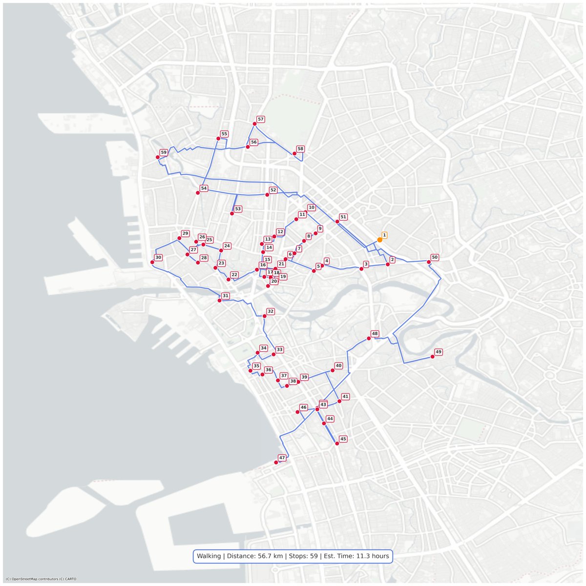 UrbanLoop_maps's tweet photo. 📍Optimized Route: Jollibee in Manila, Philippines 🇵🇭

In the Philippines, the "Red Bee" is king. It’s one of the few places on Earth where a local brand consistently outsells global giants.

🚶‍♂️ Distance: 56.7 km
🛑 Stops: 59 Locations
⏱️ Est. Time: 11.3 Hours

#Manila 🇵🇭#Jollibee #UrbanLoop #OpenStreetMap