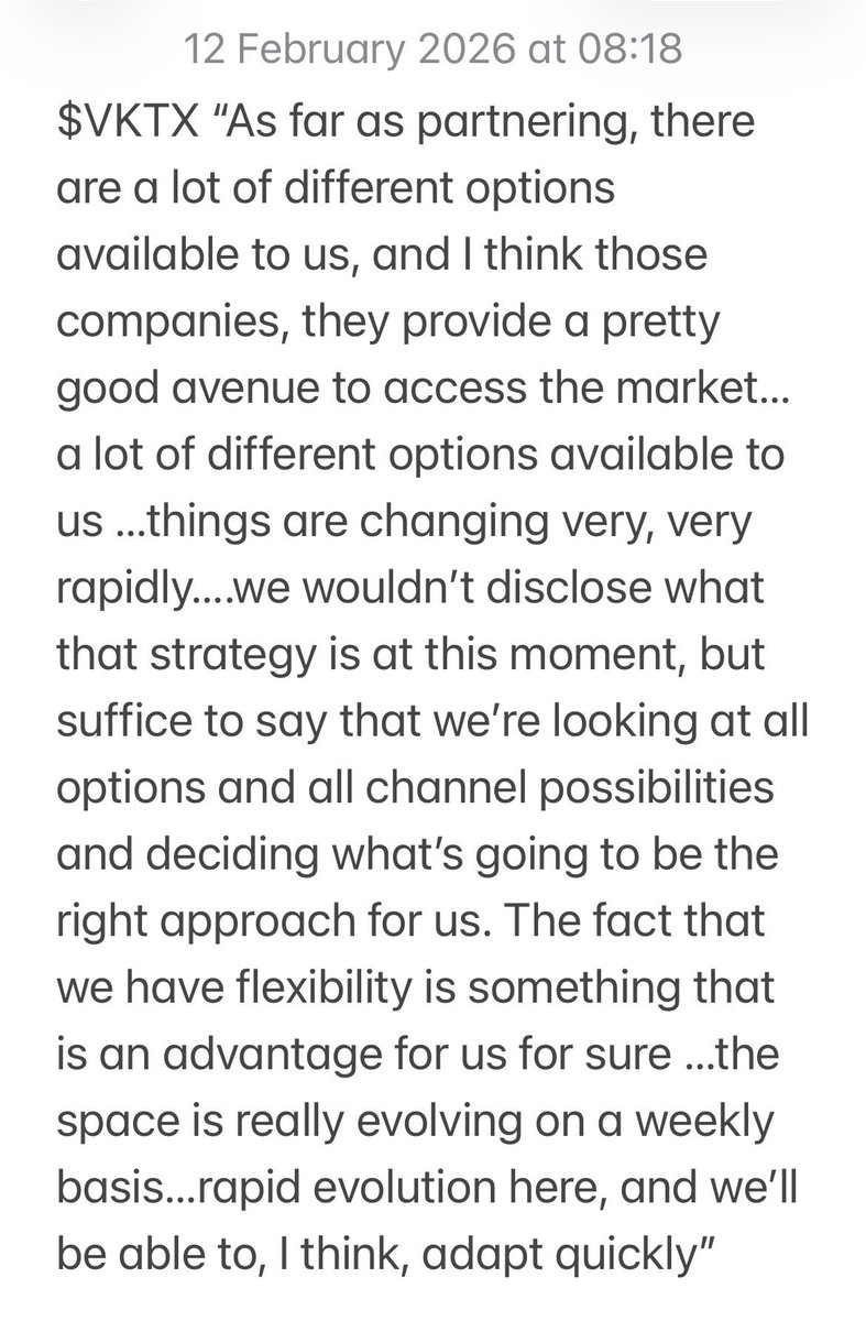 $VKTX on partnership from earnings call. Summary: