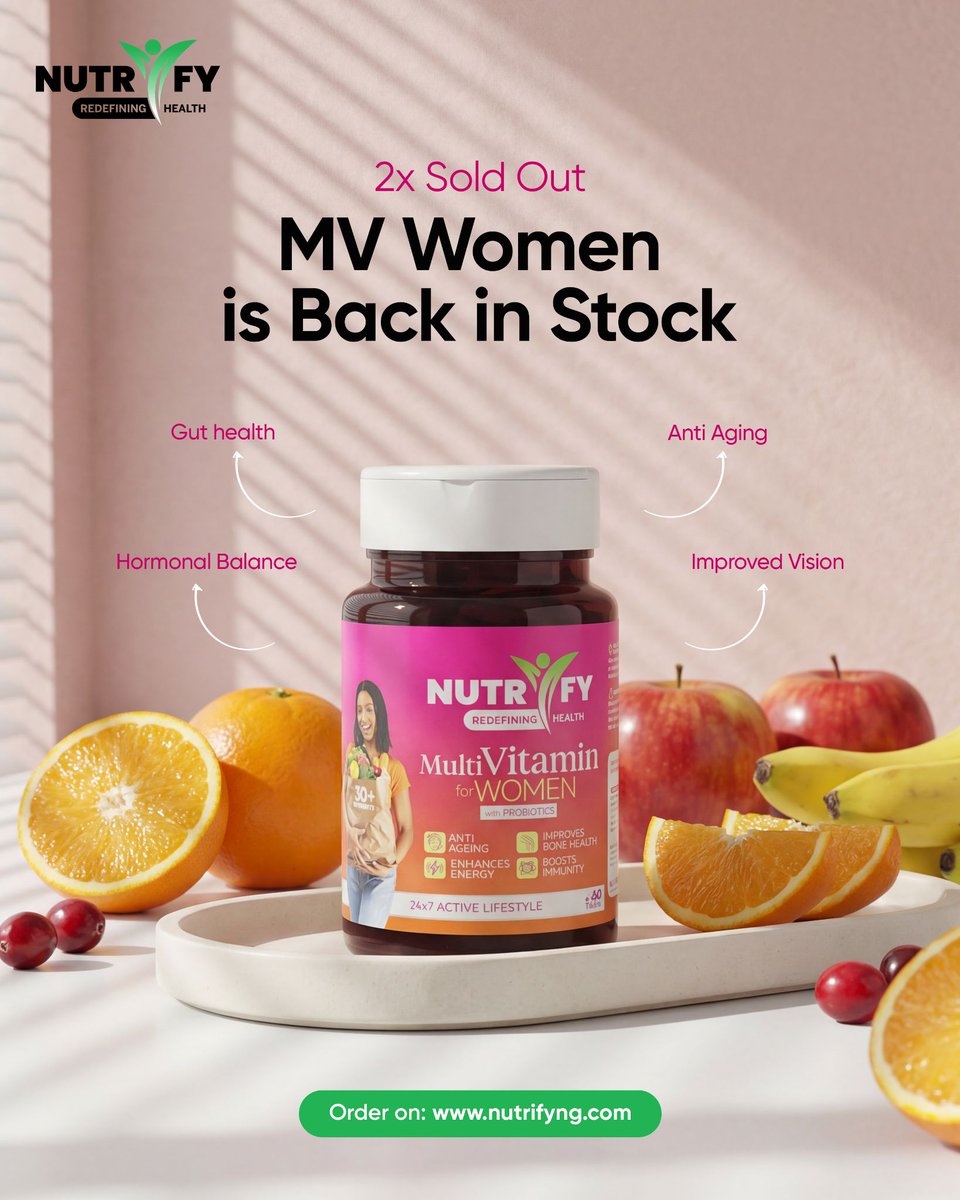 NutrifyNigeria's tweet image. Back by popular demand your favorite multivitamin for women for daily support and overall wellness💕

Order now: nutrifyng.com 

#nutrify #restocked #womenwellness #dailywellness #healthychoices #wellnessallround