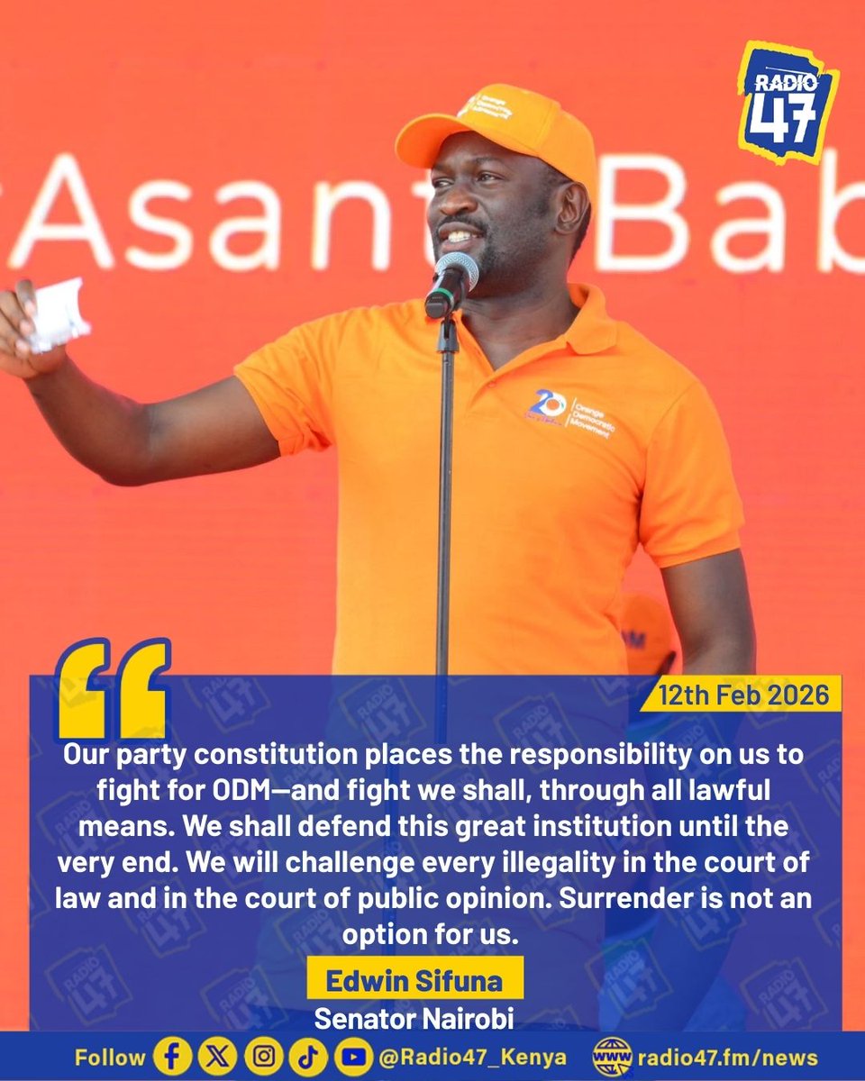 Radio47_Kenya's tweet photo. We will defend ODM by all lawful means—surrender is not an option —Edwin Sifuna.

#HapaNdipo https://t.co/mI3qlqU7qv