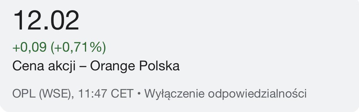 Cena akcji <a href="/Orange_Polska/">Orange Polska</a> przekroczyła dziś 12 zł. Ostatni raz cena powyżej 12 zł była w lutym 2013 roku.