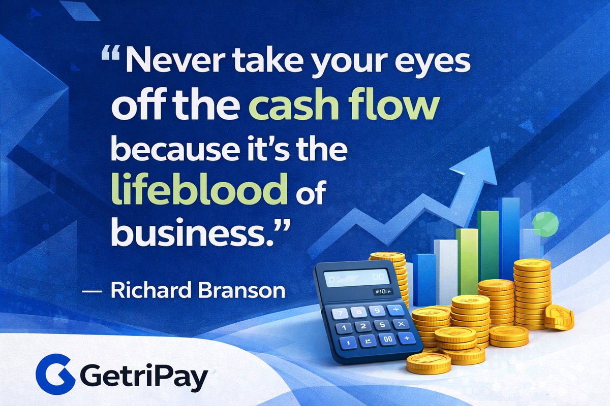 GetriPay's tweet photo. Keep your eyes on the numbers that matter most.
Because steady cash flow is what keeps business running. #getripay #finance #digitalpayments  #Payments #Finance #fintech #CashFlow  #moneymanagement https://t.co/QOV8folC3d