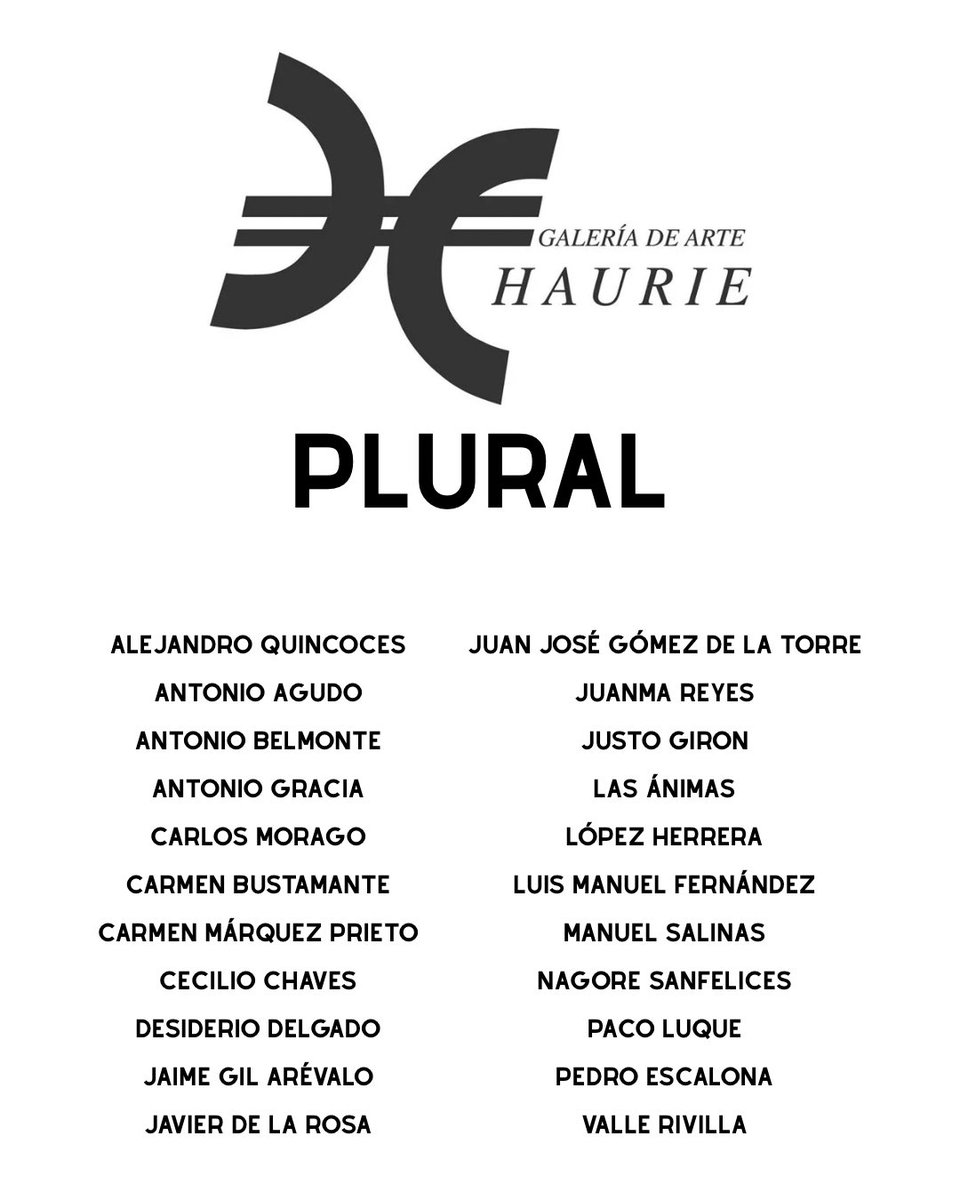 PLURAL
Exposición colectiva de pintura y escultura.

22 artistas, múltiples técnicas y soportes, 22 expresiones artísticas que se encuentran en la Galería Haurie.

Le esperamos en nuestra galería de lunes a viernes, de 17:30 a 21:00 h, para descubrirla.

#galeriahaurie #galeria