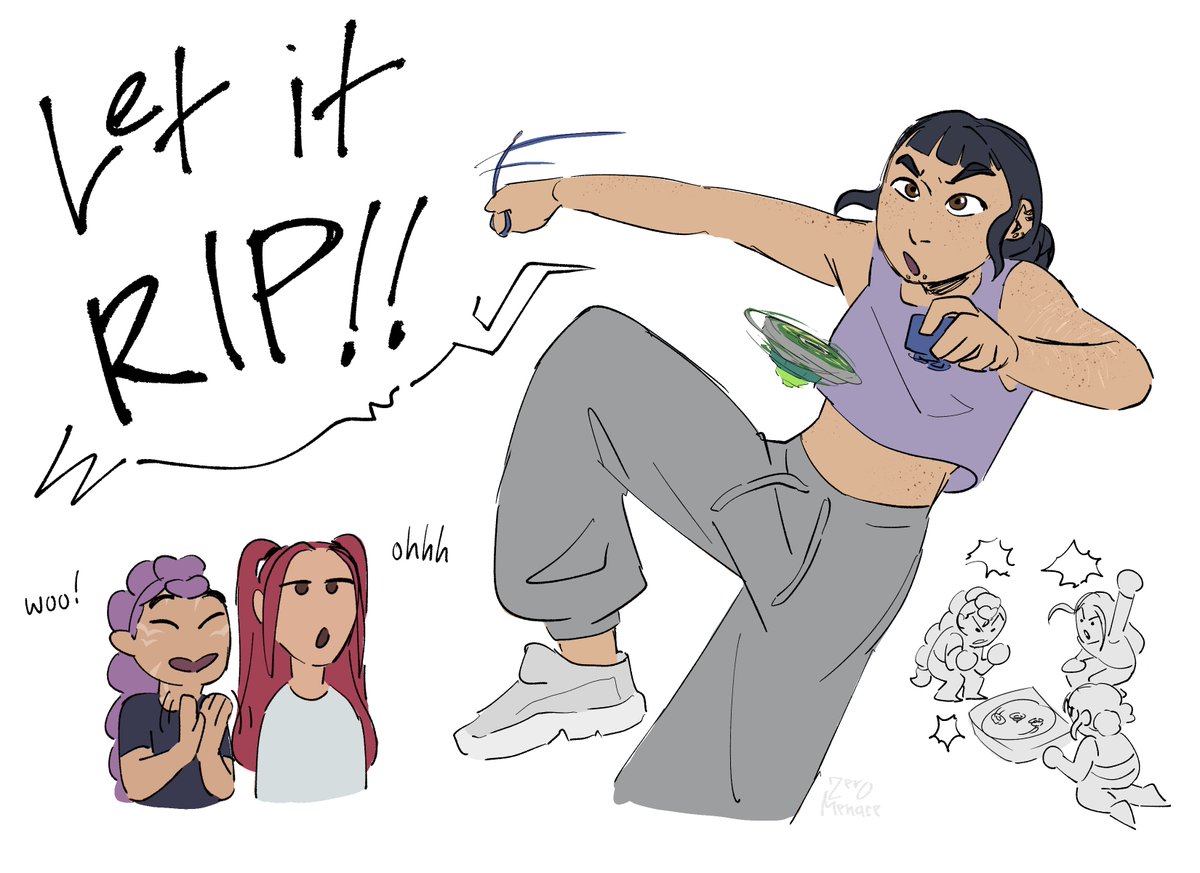 Occurred to me I could draw Zoey playing beyblade (she totally has a custom turtle beyblade btw)
#KPOPDEMONHUNTERS #Polytrix