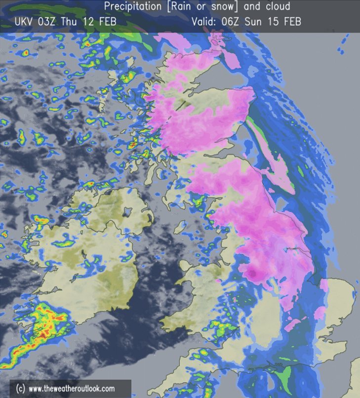 GavinPartridge's tweet photo. Latest hi-res UKV 03z has toned down the snow potential for Sunday morning - Nevertheless, I think we see enough potential here to justify #SnowWatch - so watch this space this evening... 👀 https://t.co/oYOr5FDZQH