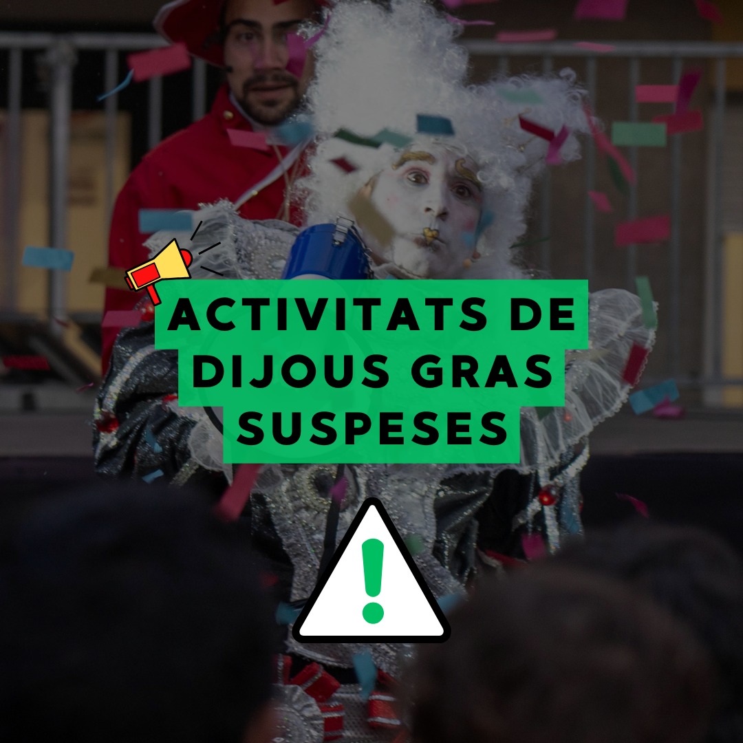 📣 ATENCIÓ!! Davant l’alerta per vent, avui queden suspeses totes les activitats a l’aire lliure, incloses les del Dijous Gras del Carnestoltes.

🚫🚶‍♀️ Es recomana evitar desplaçaments innecessaris.

🔎 Més info a: bit.ly/4coXhvQ

#Castellbisbal