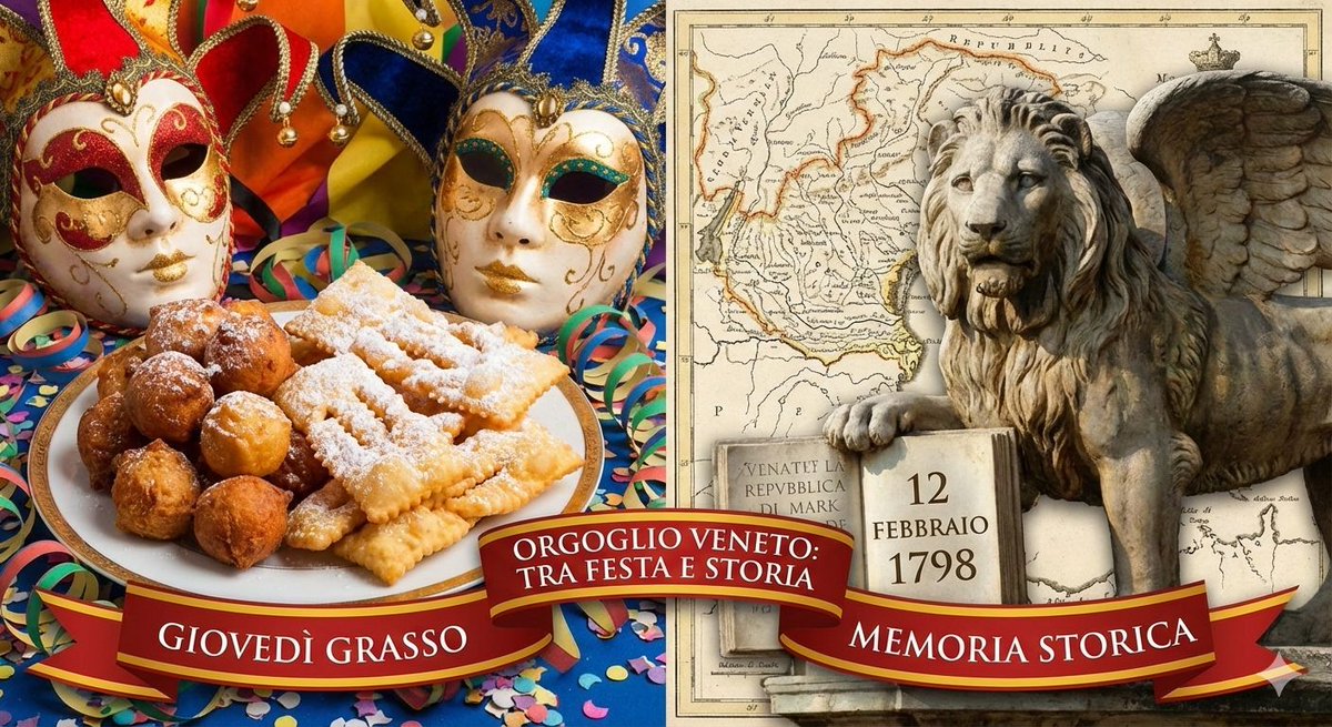 delucajuri's tweet photo. Il 12/02 è l'anima del #Veneto. 🦁
​
FESTA: Il vigore del #GiovedìGrasso tra tradizioni e identità.

MEMORIA: Il 1798, la fine dell'indipendenza millenaria della Serenissima.

​Non siamo una semplice regione, siamo una Storia che vuole tornare a correre. Avanti per l’#Autonomia! https://t.co/a6CWHSiTrG
