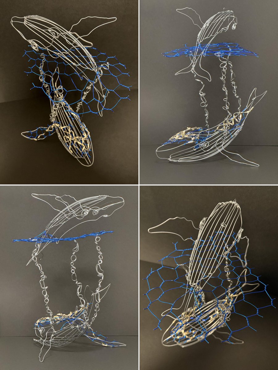 水に関係あるやつ 針金だけで立体的に描いたクジラのジャンプ