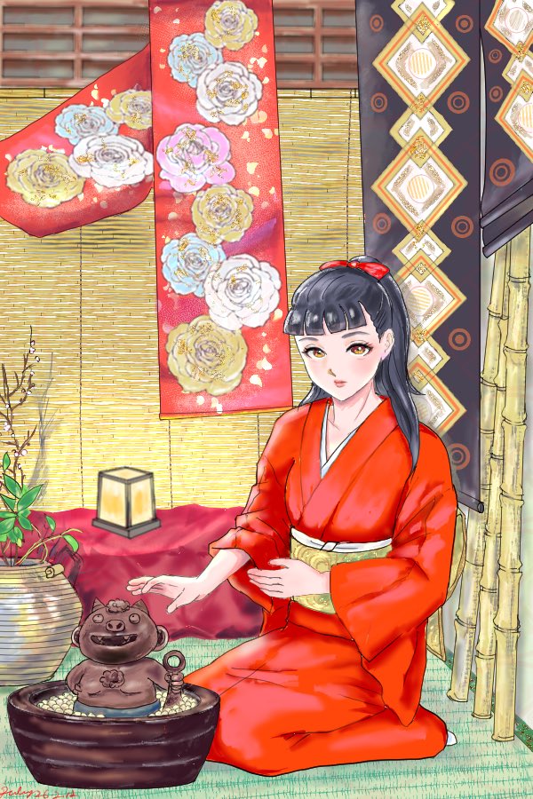 節分をテーマにかきました
旧暦で2月は新年のはじまり　
皆様にとって善き一年となりますように

背景は太宰府の食事処　橙々さんの御飾りを
参考にさせて頂きました