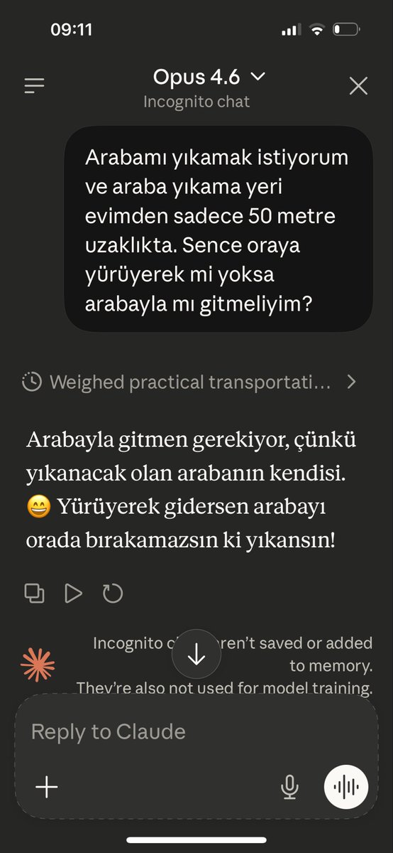 Aşağıdaki testi ChatGPT 5.2 ve Claude Opus 4.6 ile yaptım ve cevapların ekran resimlerini ekledim… Sam Altman bu da gol değil…