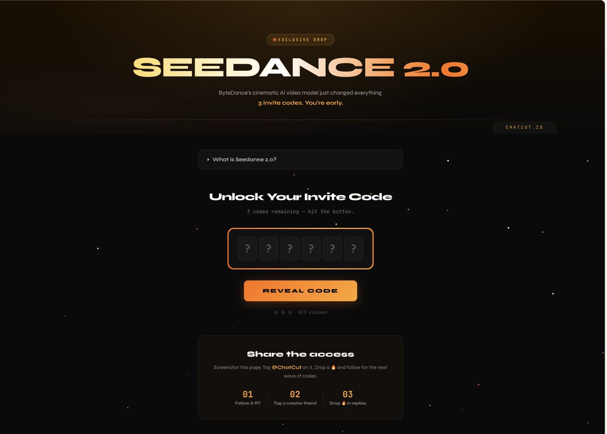 seedance 2.0 just dropped and it's not even close to anything else rn

i got 3 invite codes for chatcut

if you want one:
→ follow me
→ rt this
→ drop a 🔥 in the replies

picking 3 people in 24hrs

this thing is genuinely insane for ai video