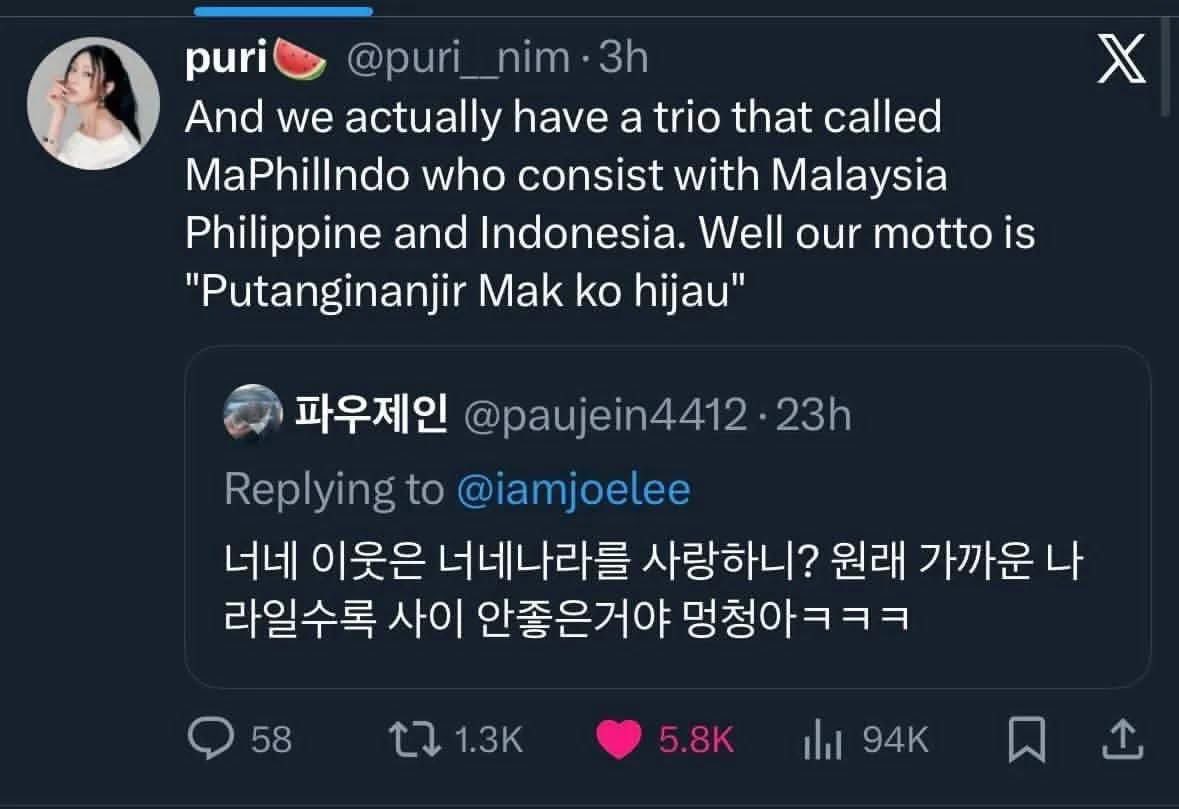 Silap orang Korea nak cyberbully orang Malaysia ni, orang Malaysia ni cyberbully orang everyday kot. Lawan dengan Indonesia tu satu hal, lawan sesama sendiri, millennials perang dengan Gen Z, walaun p3rang dengan walanon, lelaki p3rang dengan perempuan, kutuk Kelantan, kutuk