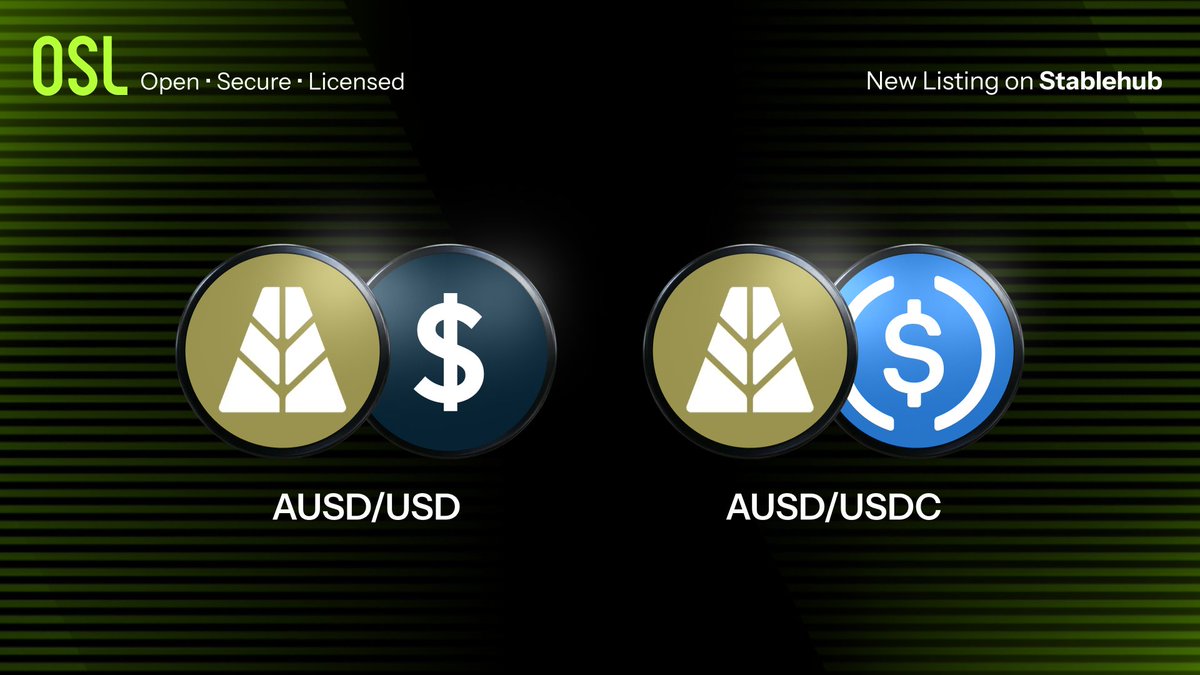 We’re excited to announce that Agora USD (AUSD) is now live on OSL StableHub. 🚀  

Built for stability, efficiency, and regulatory alignment, AUSD is a USD-pegged stablecoin fully backed by cash and cash equivalents — designed for trading, payments, and on-chain capital