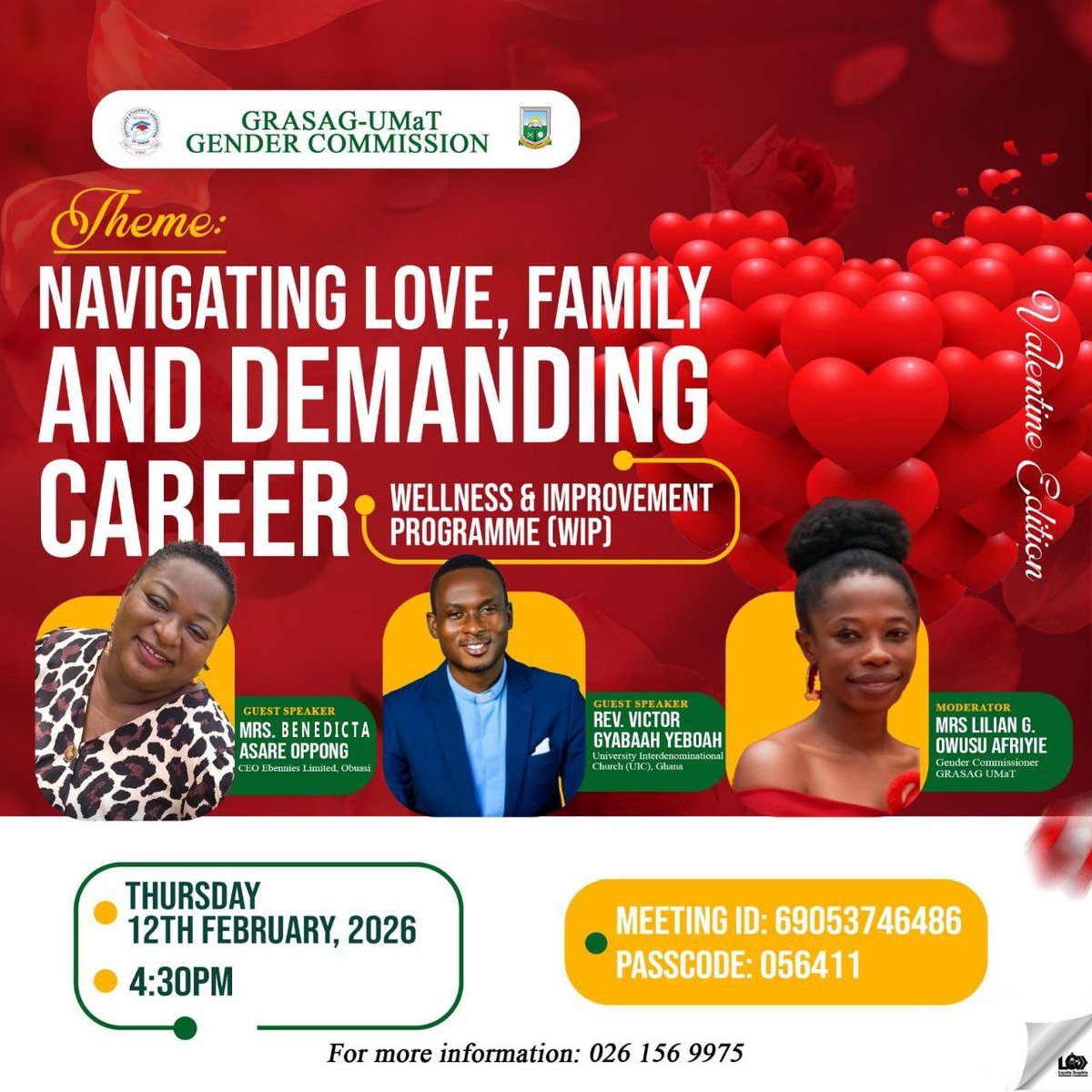 umatgrasag's tweet photo. 🟩 🟨 VAL'S DAY SPECIAL 🟩 🟨
Join us for a special discussion on balancing Love, Family, and Career!

📷 Date: Feb 12, 2026  
📷 Time: 4:30 PM (Virtual)  
📷 Join via Zoom: https://t.co/8MBkN8VsxM 
📷 Meeting ID: 690 5374 6486  
📷 Passcode: 056411 https://t.co/Lh8iFDD6i9