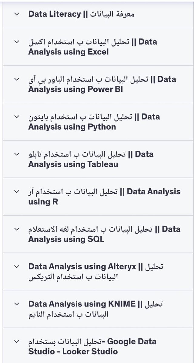 عااااااجل ومهم 
أفضل استثمار ممكن تسويه لنفسك هذه للأيام ❤️👏🏻
دورة تحليل البيانات الكاملة (باللغة العربية) 
تتعلم كل شيء يخص التالي :
Excel
Power BI
Python
Tableau
SQL
R

⏱️ 57 ساعة تدريب عملي
دبلوم كامل – أونلاين

رابط التسجيل: 

sa.nastafed.com/6175/

يرتبط مجال تحليل