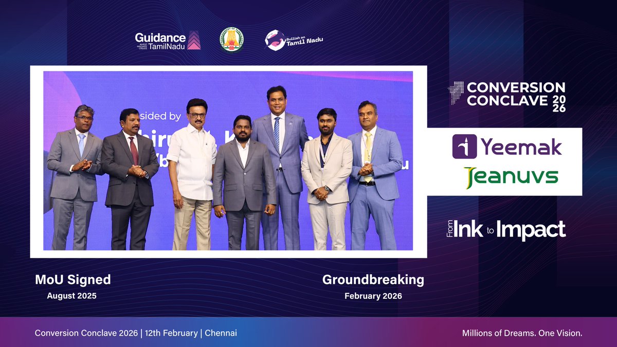 Guidance_TN's tweet photo. In the presence of Hon’ble Chief Minister (@CMOTamilnadu) Thiru. M.K Stalin (@mkstalin) and Hon’ble Minister for Industries (@TNIndMin) Dr. TRB Rajaa (@TRBRajaa), two significant milestones were marked at the Conversion Conclave, reflecting Tamil Nadu’s expanding strength in advanced manufacturing.

Yeemak(@Yeemak_) and Jeanuvs (@jeanuvs) inaugurated and laid the foundation stone for Multi Layer PCB Manufacturing, Copper Tubes Manufacturing for Air Conditioners, Advanced Electronics for Home Appliances & Defence Electronics. These projects will bring significant investments to Thoothukudi and Ramanathapuram, further accelerating industrial growth in southern Tamil Nadu. 

Together, these developments will reinforce Tamil Nadu’s position as a preferred destination for integrated, strategic, and high-technology manufacturing across electronics, defence, and aerospace sectors.

@TIDCO_1965 @SIPCOTTN @fametamilnadu @TheStartupTN @investindia @TNDIPRNEWS 

#BullishonTN #InvestinTN #JobsforTN #ProductNationTN #ConversionConclave #Inktoimpact