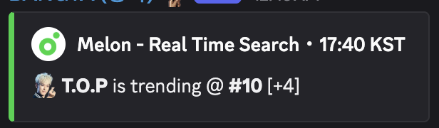 Melon - Real Time Search・17:40 KST    

💛 T.O.P is trending @ #10 [+4] on Melon

#TTTOP #CHOISEUNGHYUN #CSH1IntoAnotherDimension