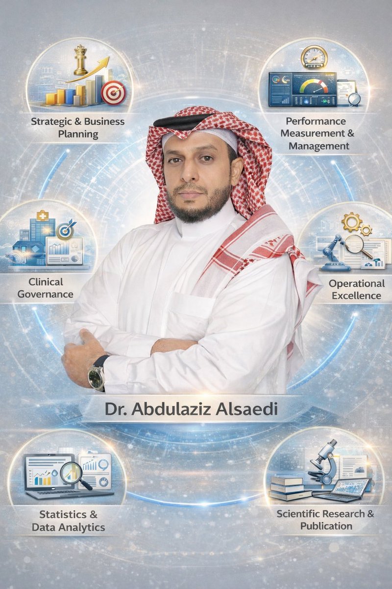 رحلتي مع #الادارة_الصحية هي رحلة طويلة وشاقة، ابتدت من محطة الدبلوم، ثم مروراً بمرحلتي البكالوريوس والماجستير، حتى استقرت أكاديمياً بعد الدكتوراة.

بالامس كنا نبحث عن #المعلومة .. واليوم ننقلها لكم بأسلوب يشكل غداً أجمل باذن الله.

أسعد بخدمتكم  في المجالات التالية👇🏻