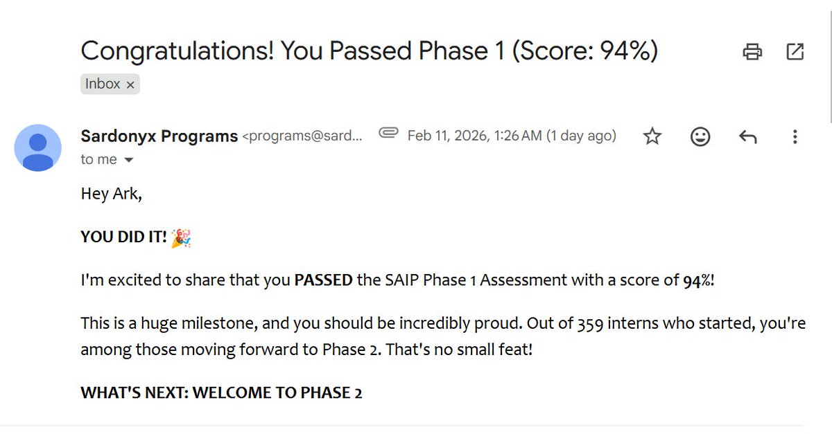 Ark_Aegis's tweet image. Just passed SAIP Phase 1 Assessment with a 94% score.

Proud of the work, the discipline, and the growth. On to Phase 2. 🚀

#CyberSecurity #LevelUp #Focused