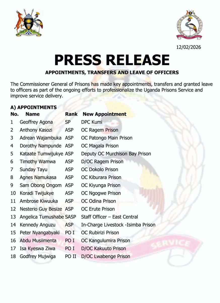Uganda Prisons Service tweet media