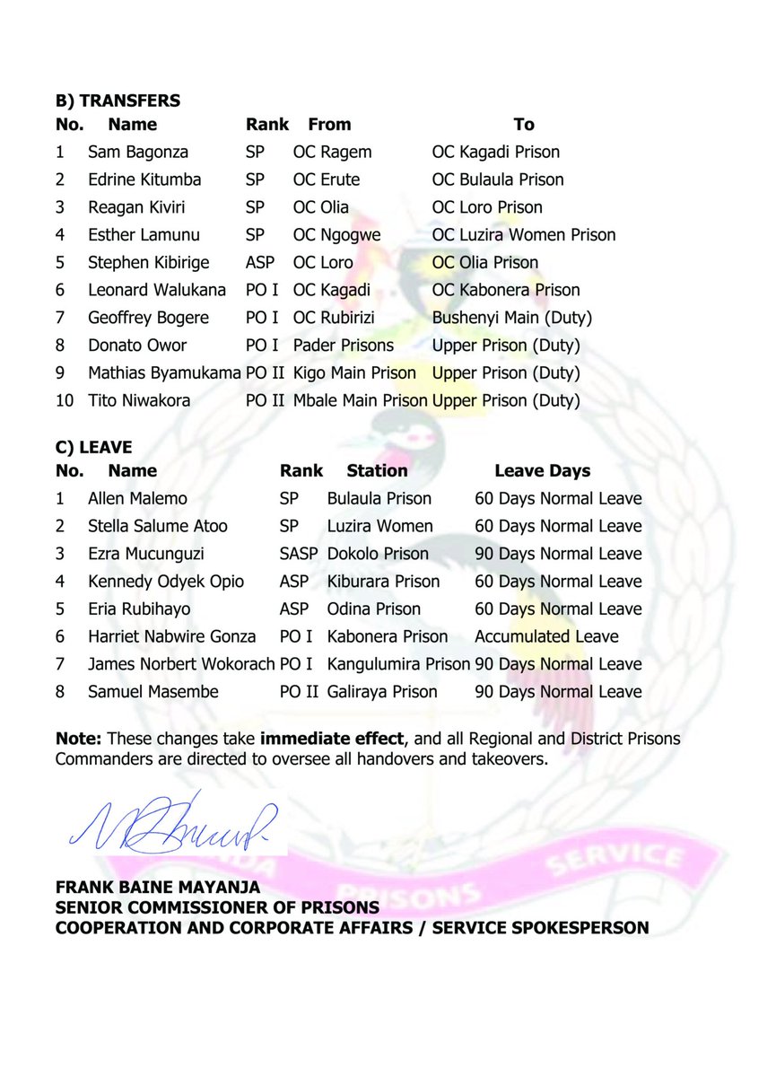 Uganda Prisons Service tweet media