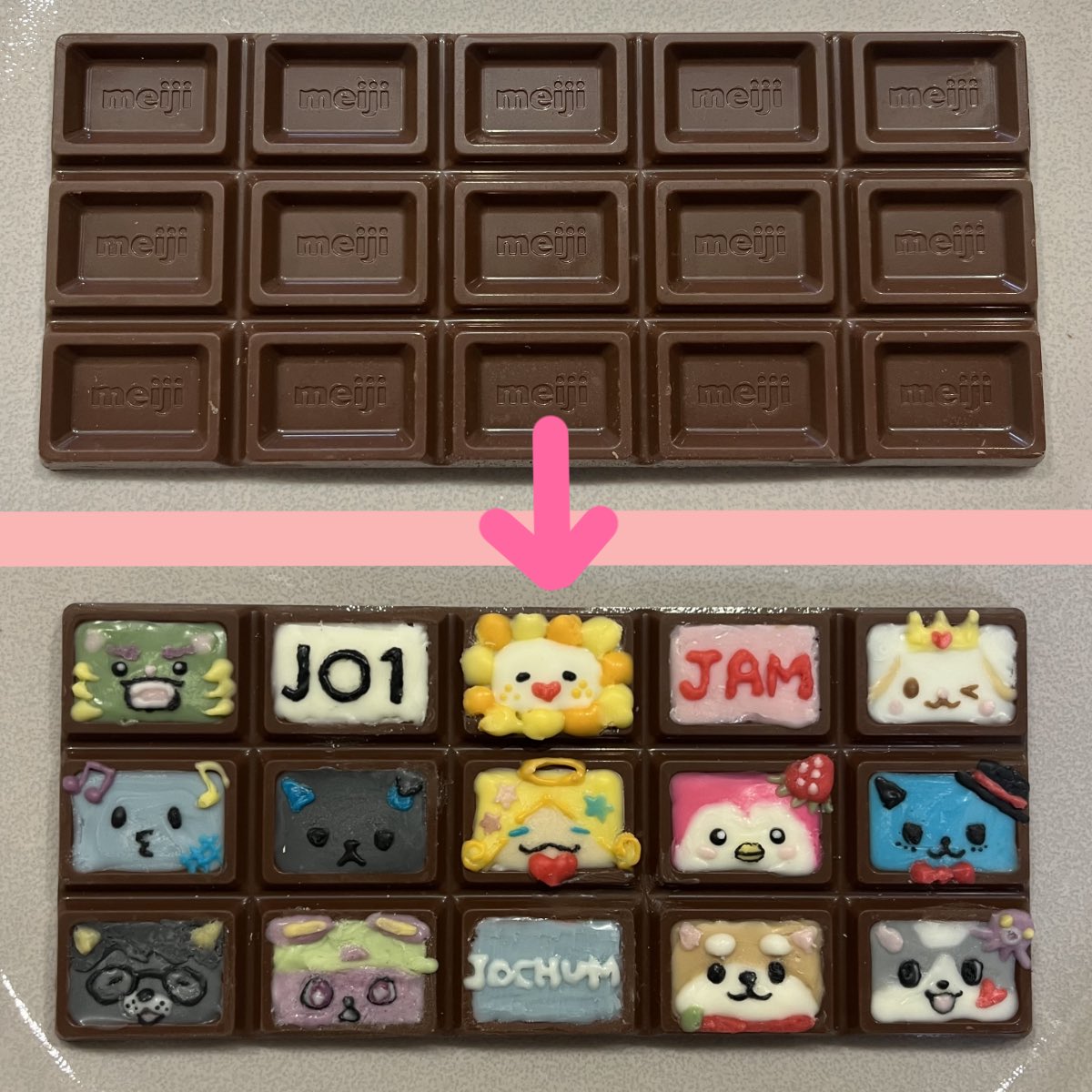 ra_menzuruzuruu's tweet photo. 明治のチョコでJOCHUMチョコ🍫

絵を描く感覚でいけるかと思ったけど
全然違ったぜ〜🥹心折れかけた〜🥹

余ったチョコペンが今日の晩ごはん

 #るきとチョコデート
#JO1 https://t.co/Zlr53yXgs8