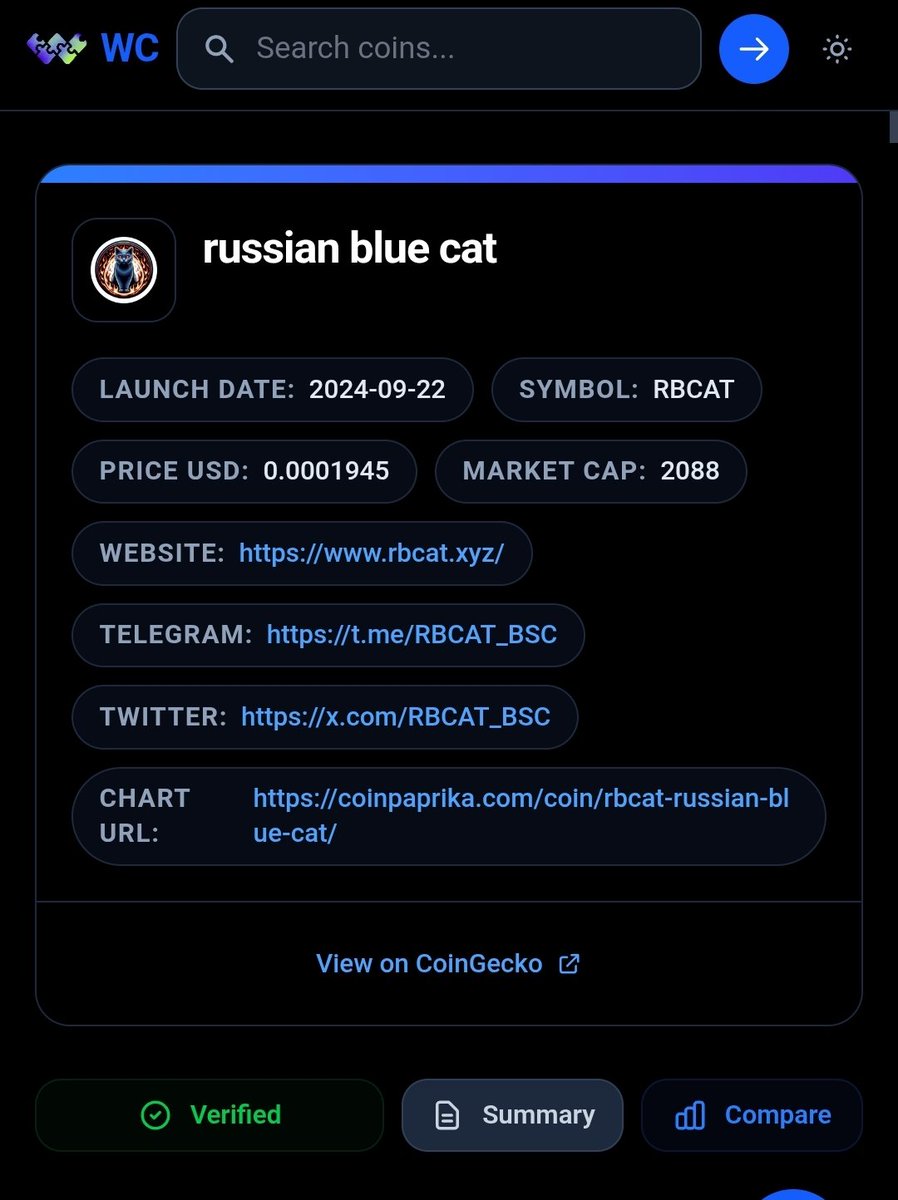 Glad to announce $RBCAT Verified and updated <a href="/wikicoinxyz/">WIKICOIN 🌍</a> 

WIKICOIN is an AI-powered research platform built for digital assets.

Search for $RBCAT LFG 

Small steps on the way 😍

#RBCAT #BSC #BNB