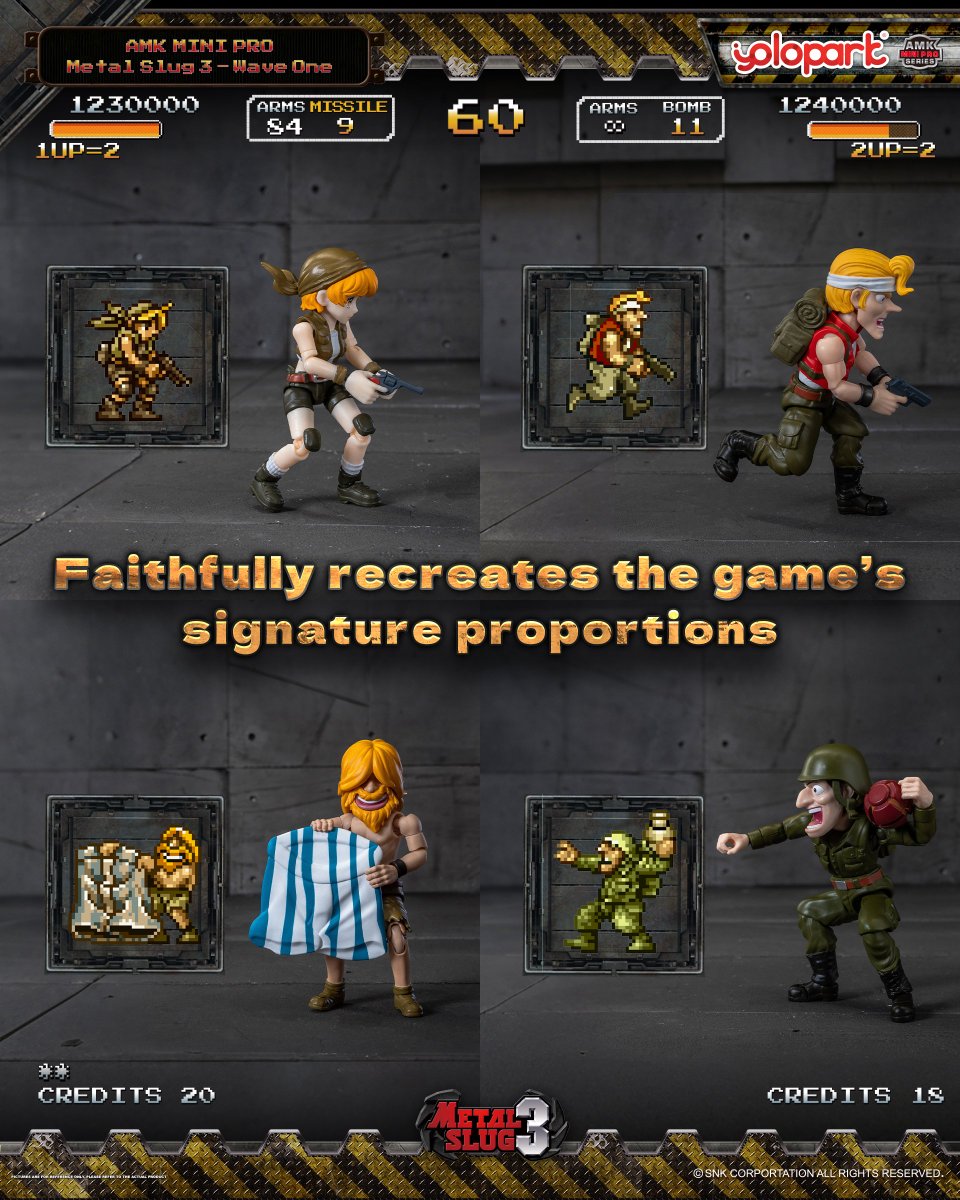 yolopark's tweet image. AMK MINI PRO Series Metal Slug 3 – Wave 1 Model Kits Highlights
Pick your favorite characters and vehicles to build your own Metal Slug world!
Pre-orders are now open - reserve yours to enjoy double exclusive bonuses!

#YOLOPARK #metalslug #retrogame #MSAR #SNK