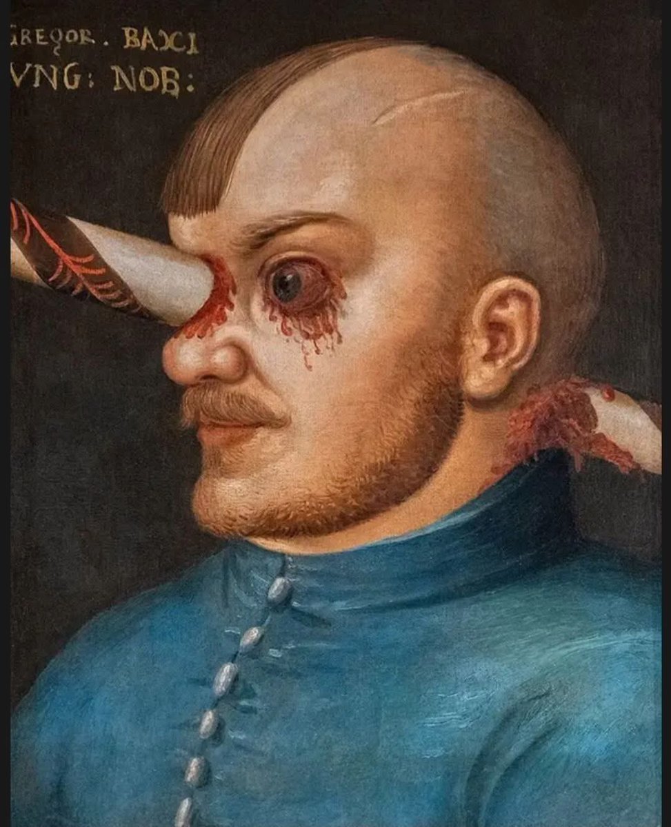 The 16th-century painting known as the “Portrait of Gregor Baci” depicts the face of a Hungarian nobleman who lived a unique tragedy.

During a fight against the Turks, Gregor Baci was wounded by a spear that pierced his eye and exited from the other side of his skull. After the