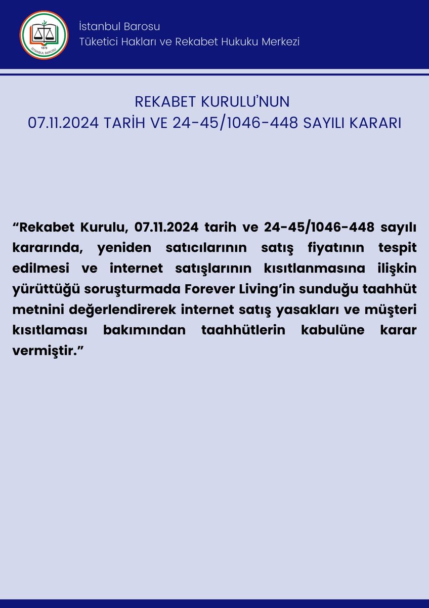 Tüketici Hakları ve Rekabet Hukuku Merkezi tweet media