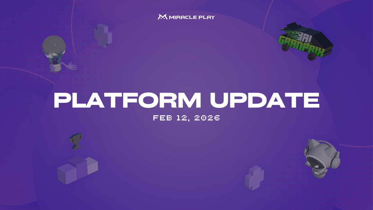 📢 Platform Update Notice  — February 12

✔️ Completed Updates
• Optimized AI Granprix ‘Solo Fleet’ mode 
• Fixed several in-tournament process bugs

🔜 Upcoming Updates
• Shop : X2 Booster Pass coming soon

#MiraclePlay #PlatformUpdate
