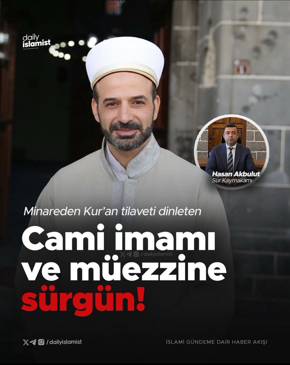 BU YANLIŞTAN
İVEDİLİKLE DÖNÜLMELİ ⚠️

DİYARBAKIR KURŞUNLU CAMİİ'NDE MİNAREDEN KUR'AN TİLAVETİ SESİ VEREN İMAM VE MÜEZZİNE SÜRGÜN CEZASI!

Sur ilçesindeki tarihi Kurşunlu Camii'nde hem bölge halkı hem de turistler tarafından büyük teveccüh gören minareden Kur'an tilaveti