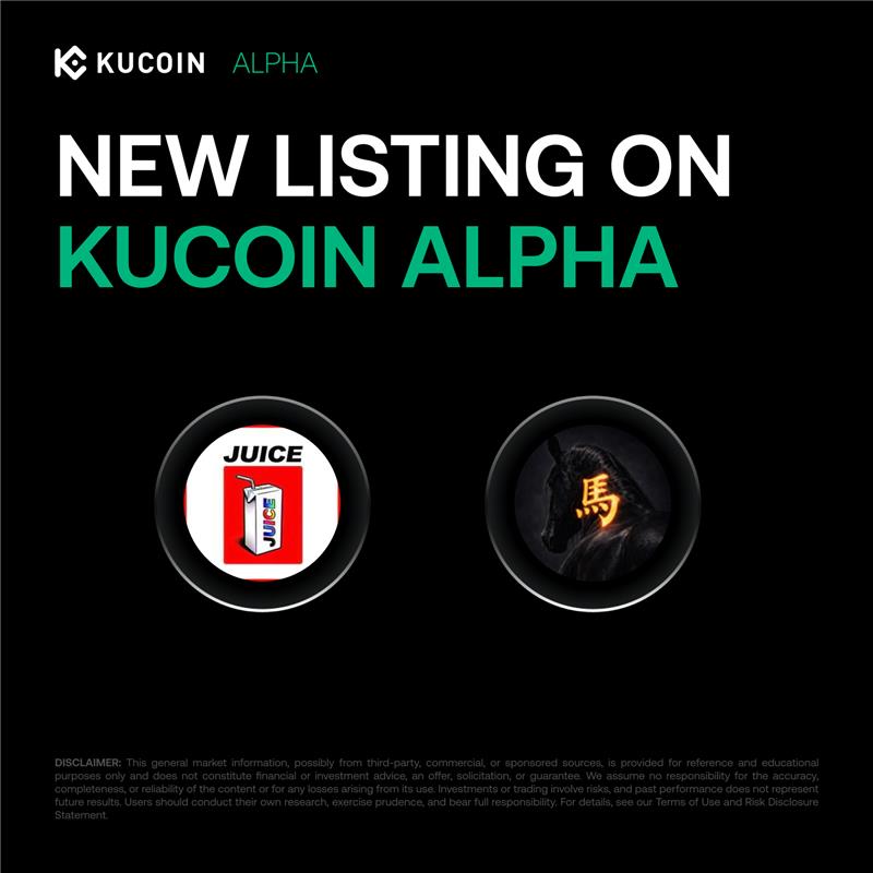 📢#KuCoin Alpha has listed new tokens: $JUICE and $DARKHORSE

🗓 Trading starts now
🔁 Pairs: JUICE/USDT, DARKHORSE/USDT
🌐 Network: Solana Chain

Discover early-stage innovation and start trading in the KuCoin Alpha Zone.

👉kucoin.com/announcement/e…