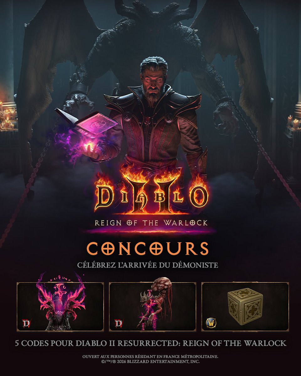 Diablo_FR's tweet image. Pour célébrer l’arrivée des démonistes, nous mettons en jeu 5 codes pour Diablo II: Resurrected – Reign of the Warlock. 

⌛Les gagnants seront sélectionnés le 12 mars 
📄Les conditions générales s’appliquent

Pour tenter votre chance, rendez-vous sur cette page 👉…