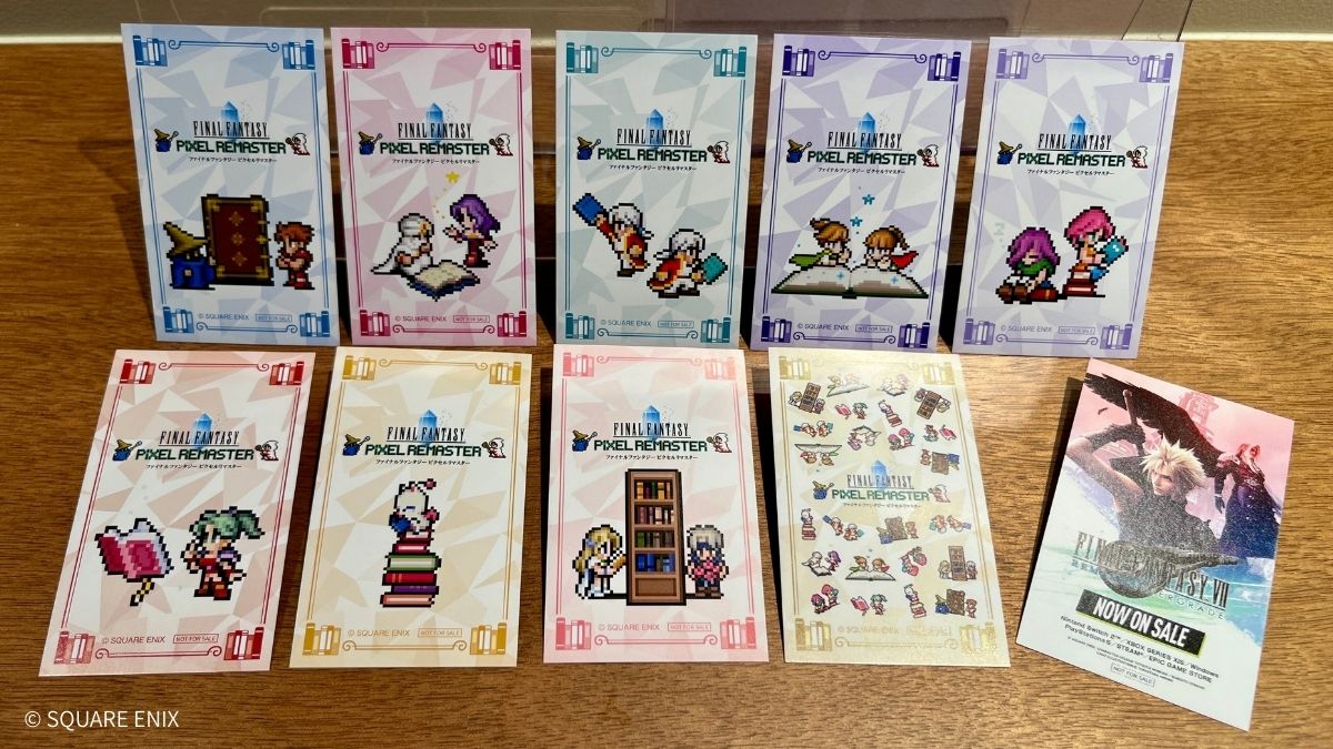 🎉#FFピクリマ書店コラボ は2/18（水）開始！🎉

 #FFピクセルリマスター 書店コラボ開始まであと6日！

全国609書店で配布するオリジナルカードには、
ドット絵の匠・渋谷員子さんによる「本」をテーマにした描き下ろしイラストがデザインされています👀