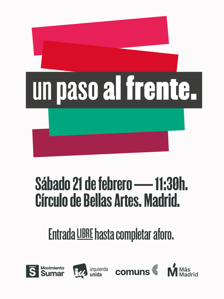 La unidad es escudo de la democracia y motor de avances sociales. Este sábado 21 damos un paso al frente junto a @Comuns, <a href="/MasMadrid__/">Más Madrid</a>  y Movimiento Sumar.

Comenzamos a construir una alianza común, compartida y abierta en la que no sobra nadie.