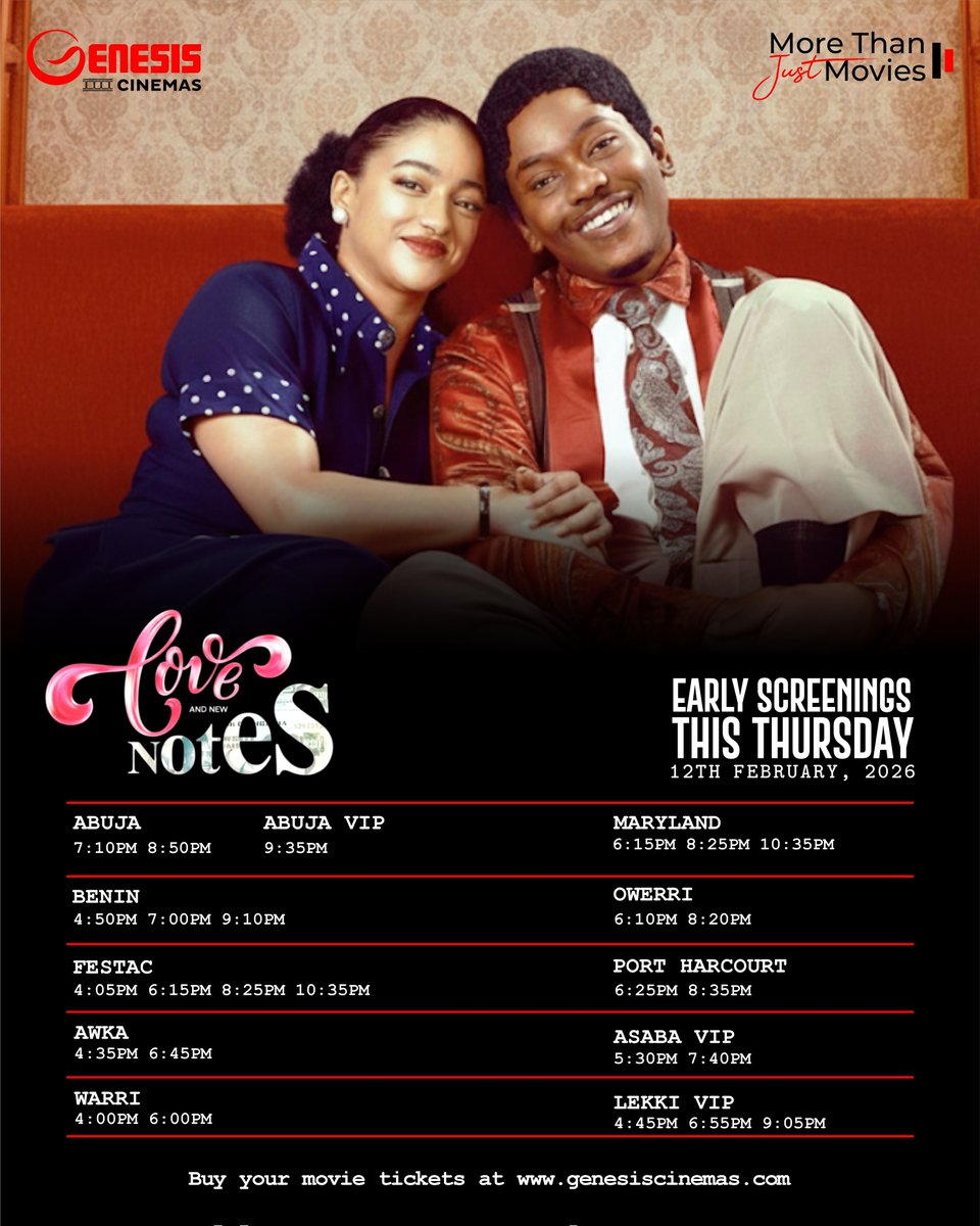genesiscinemas's tweet photo. Be part of the first people to see Love and New Notes at Genesis cinemas today.
To book your tickets, visit the link on our bio now before you hear sold out!
#loveandnewnotes
#lovestory
#valentine
#viral
#genesiscinemas https://t.co/95tbOvqlPi