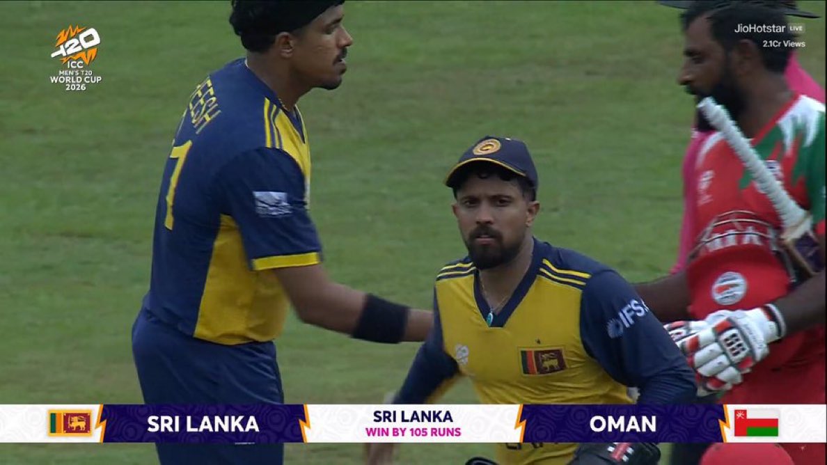 Mehar_maahkm's tweet photo. A 105 runs victory for Sri Lanka against Oman.
#SLvsOman https://t.co/43smOt0pKY
