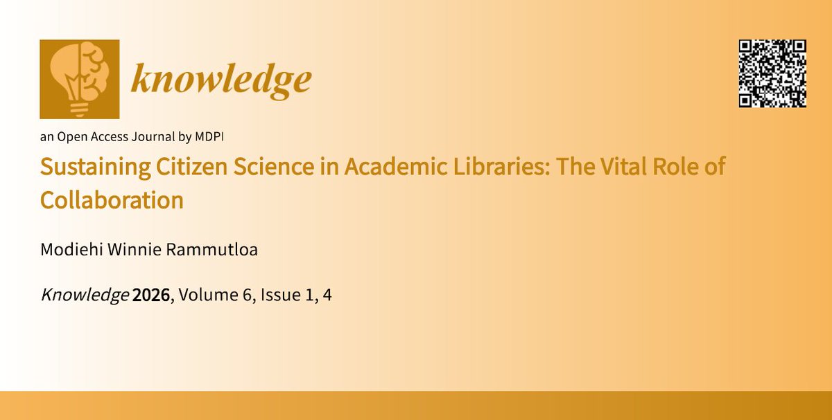 KnowledgeMDPI's tweet photo. Sustaining Citizen Science in Academic Libraries: The Vital Role of Collaboration 📚🌍

by Modiehi Winnie Rammutloa 

Read more: https://t.co/Yi9tS9A05O

#CitizenScience #AcademicLibraries #Collaboration #SDGs #OpenScience #KnowledgeManagement https://t.co/PjsO6RlrxS