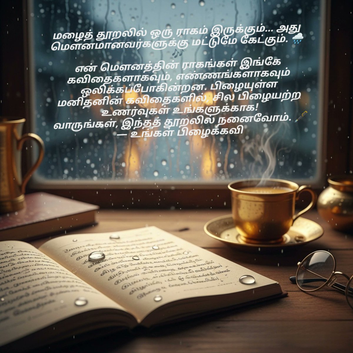 ThooralinRaagam's tweet photo. மழைத் தூறலில் ஒரு ராகம் இருக்கும்... அது மௌனமானவர்களுக்கு மட்டுமே கேட்கும். 🌧️🎶
என் மௌனத்தின் ராகங்கள் இங்கே கவிதைகளாகவும், எண்ணங்களாகவும் ஒலிக்கப்போகின்றன. பிழையுள்ள மனிதனின் கவிதைகளில், சில பிழையற்ற உணர்வுகள் உங்களுக்காக!
வாருங்கள், இந்தத் தூறலில் நனைவோம். 🖋️
— பிழைக்கவியன் https://t.co/YGtJmu0bZw