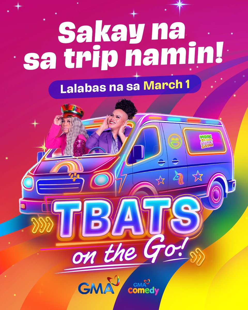 Beep beep! Paparating na ang #TBATS on wheels! 🛞👀

Ano pang hinihintay n'yo? Kita kits na sa kalsada! 😎

#TBATSOnTheGo, ngayong March 1 na sa GMA. 🚥🚐🤪