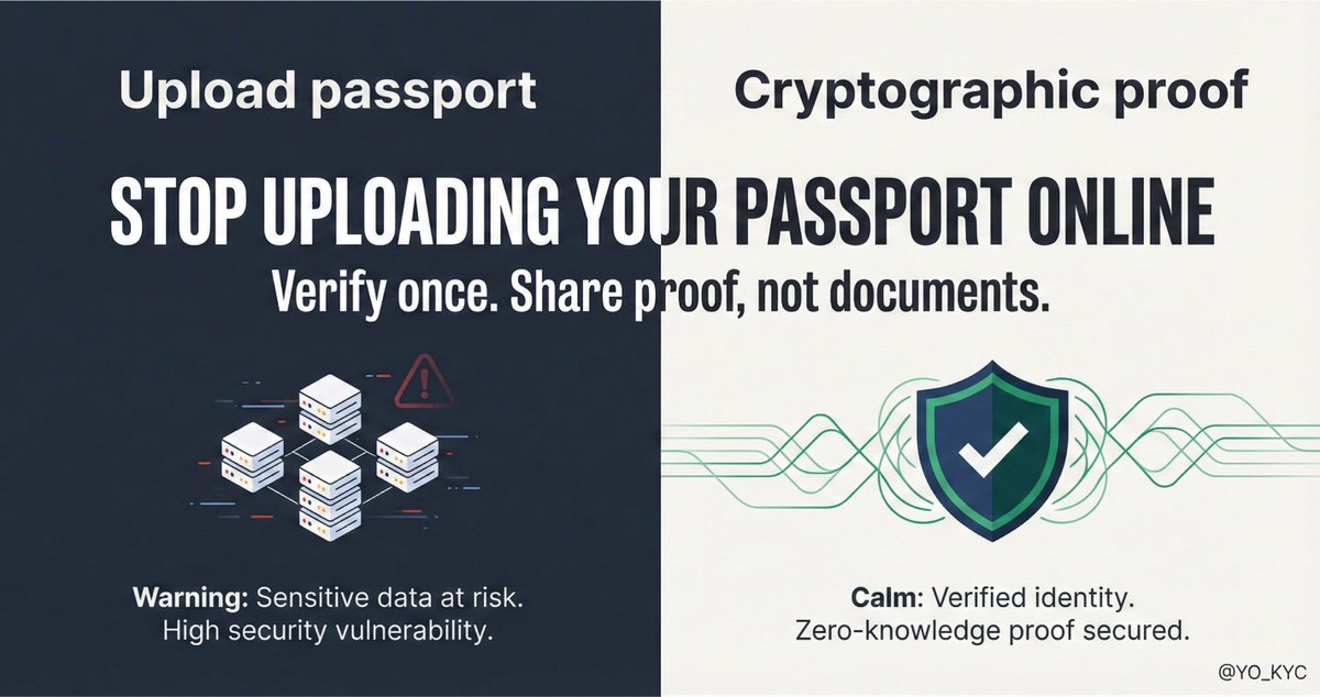 VictorMendezMTO's tweet photo. Every time you do KYC, your ID ends up on another server.
That’s risky, because if it leaks, you can’t change your identity. In this short, I explain a privacy-first alternative at @YO_KYC 🔒 Link in reply.
What part of KYC creates the most data sprawl for your team today? #Verifyo #KYC