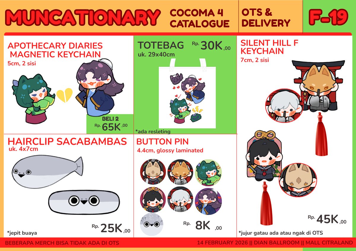 muncationary's tweet photo. DUAR, #COCOMA4 💥💥
BOOKING OTS N MAIL ORDER
#cocoma4catalogue

📍: F-19, Saturday 14 Feb
🗓️: close on 27 Feb
🔗: https://t.co/7Wy3RiiKZ8
♥️: Hatsune Miku, Teto, ORV, Apothecary Diaries, Sacabambaspis, Silent Hill F, Alien Stage, Hollow Knight, Silk Song, Proseka https://t.co/1JOsCzfwmY